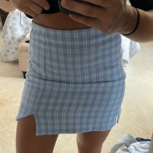 Blue and white plaid pencil skirt
